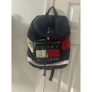 Rare Y2K Tommy Hilfiger Backpack Bag Front Zip Pocket Crest Logo